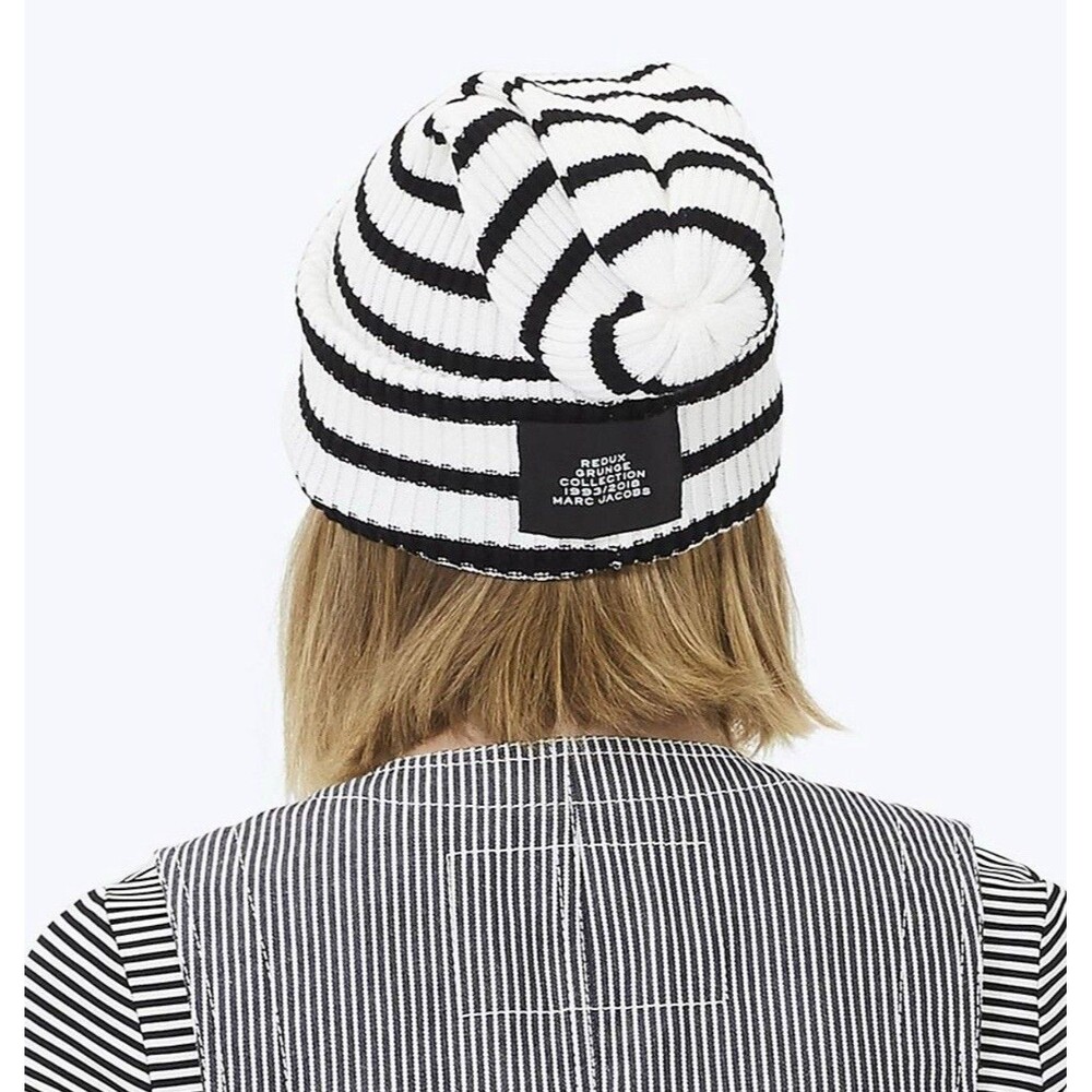 Marc Jacobs Redux Grunge Collection 1993/2018 Black & White Strip Beanie Hat
